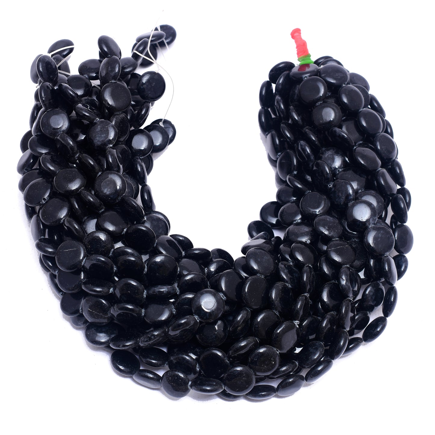 Kamal Gems | Black Coin-Shaped Onyx Beads Strand, 15"