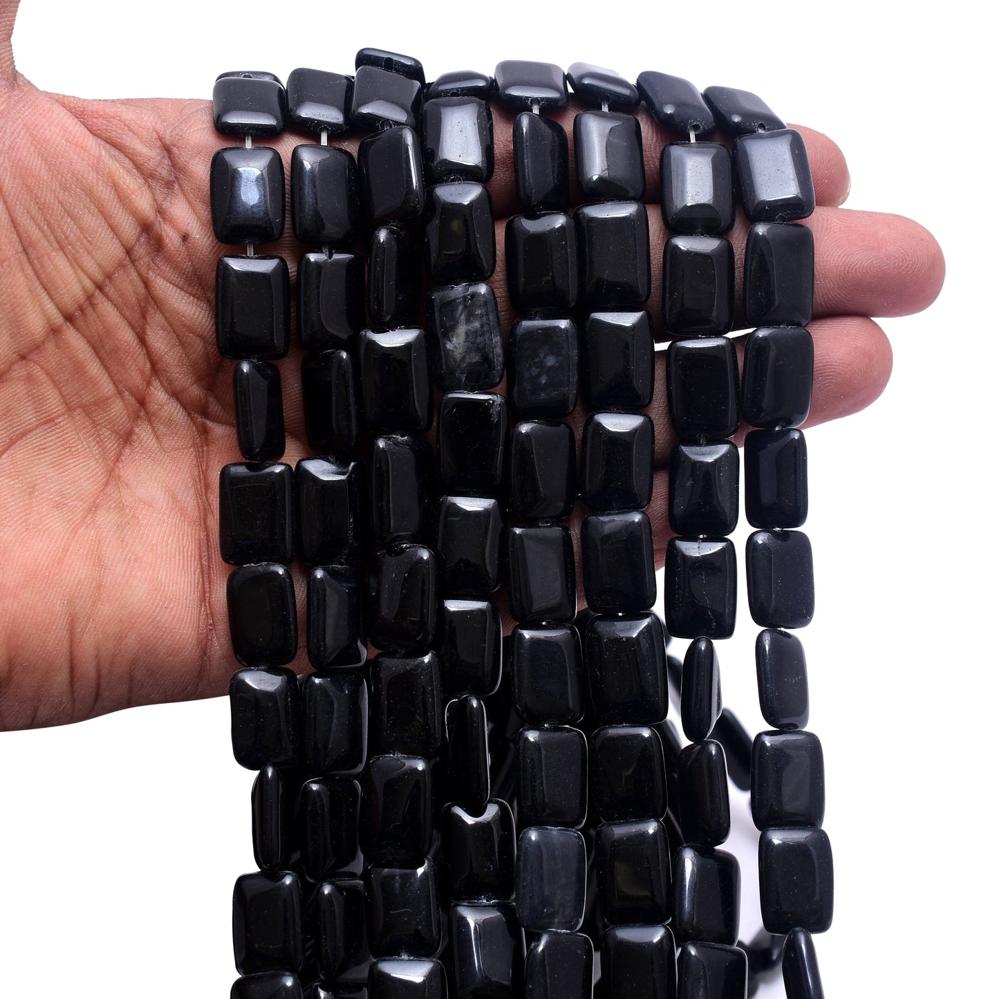 Kamal Gems | Black Rectangular-Shaped Onyx Beads Strand, 15"