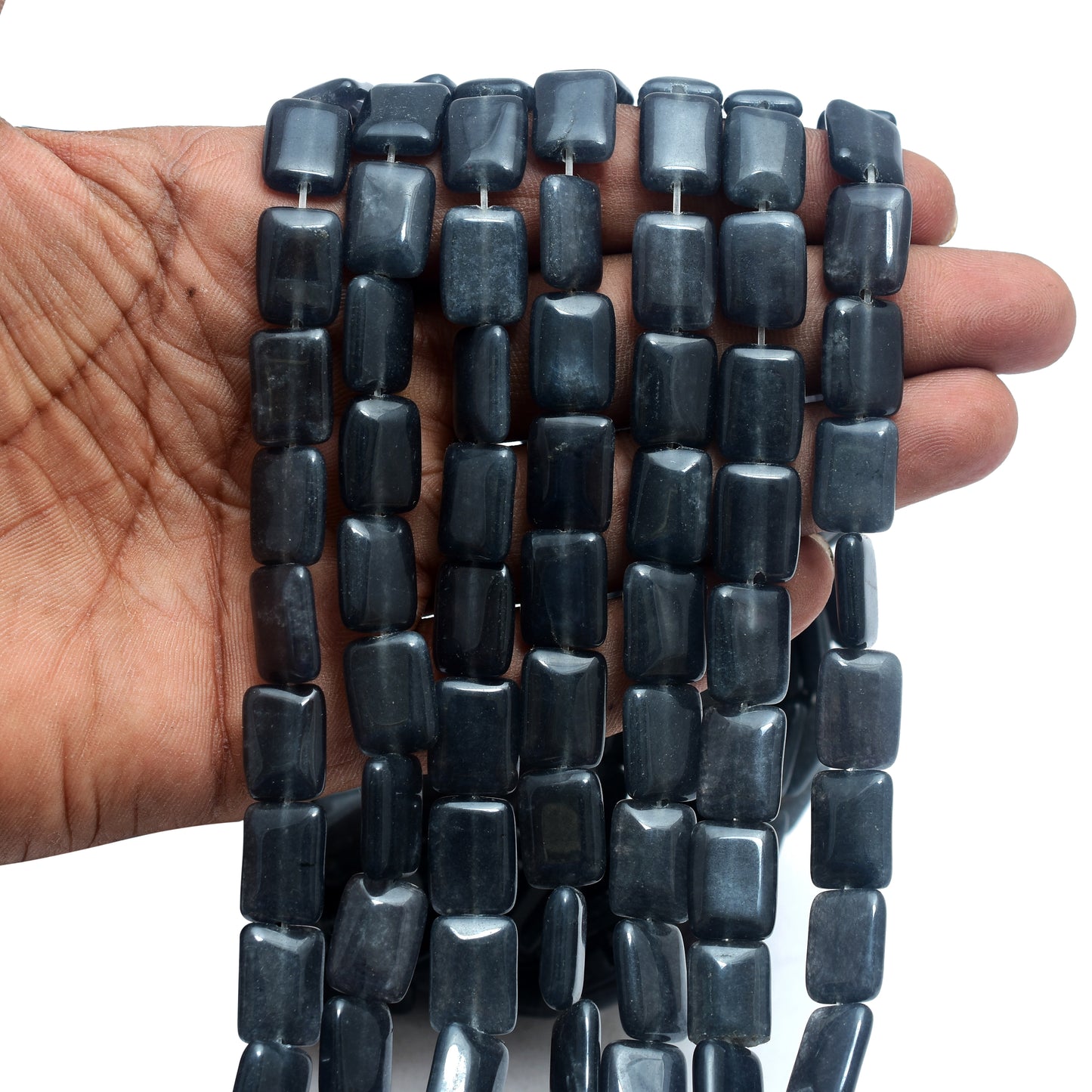 Kamal Gems | Dark Gray Rectangular-Shaped Onyx Beads, 15"