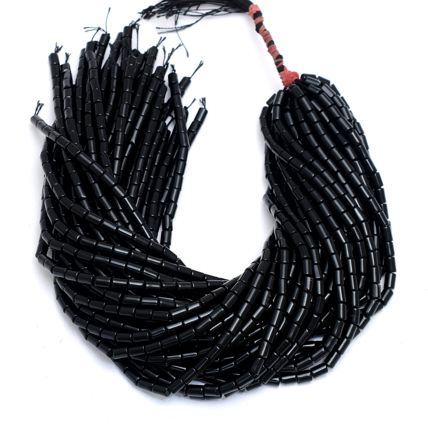 Kamal Gems | Black Obsidian Tube-Shaped Beads, 15"