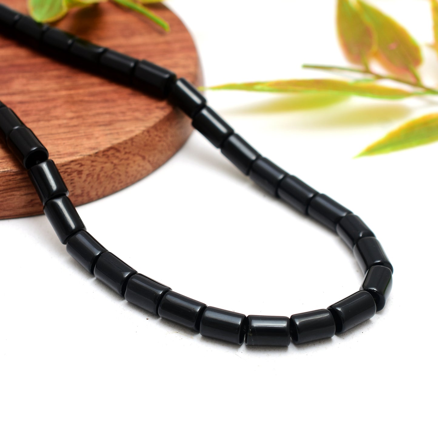 Kamal Gems | Black Obsidian Tube-Shaped Beads, 15"