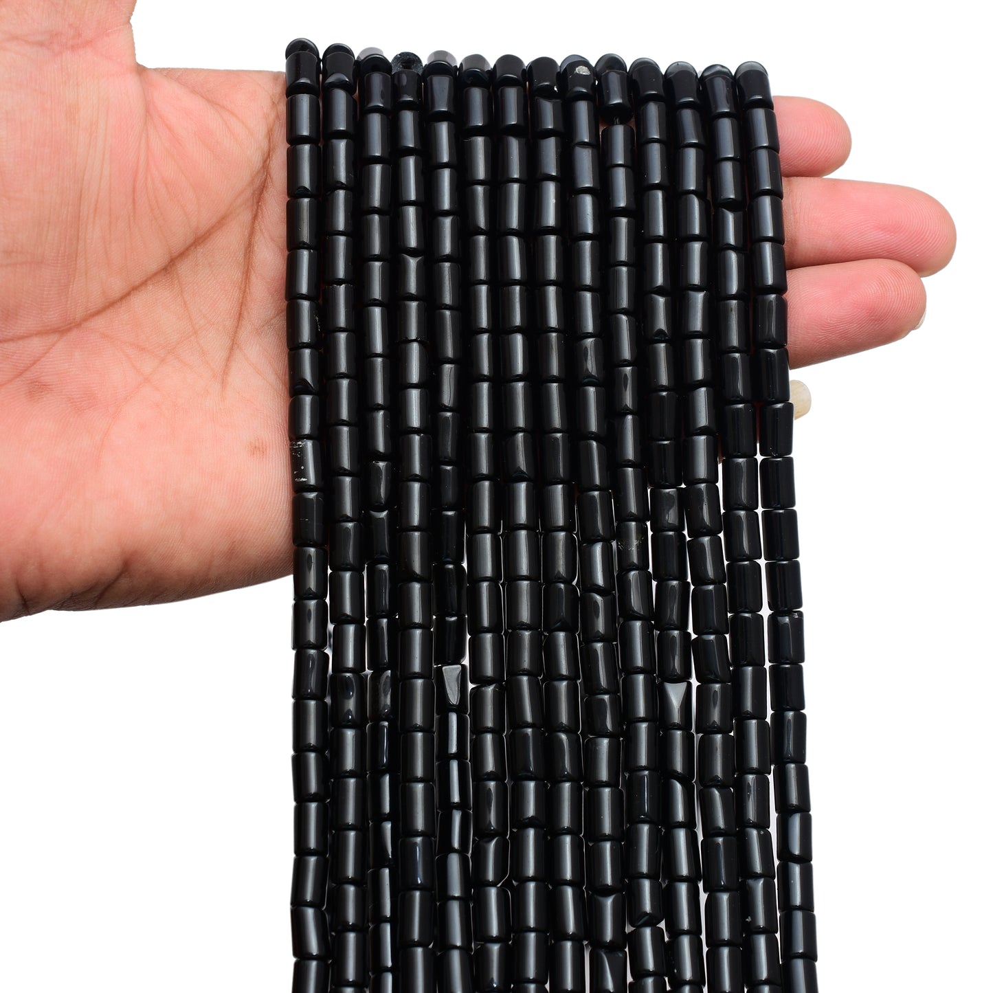 Kamal Gems | Black Obsidian Tube-Shaped Beads, 15"