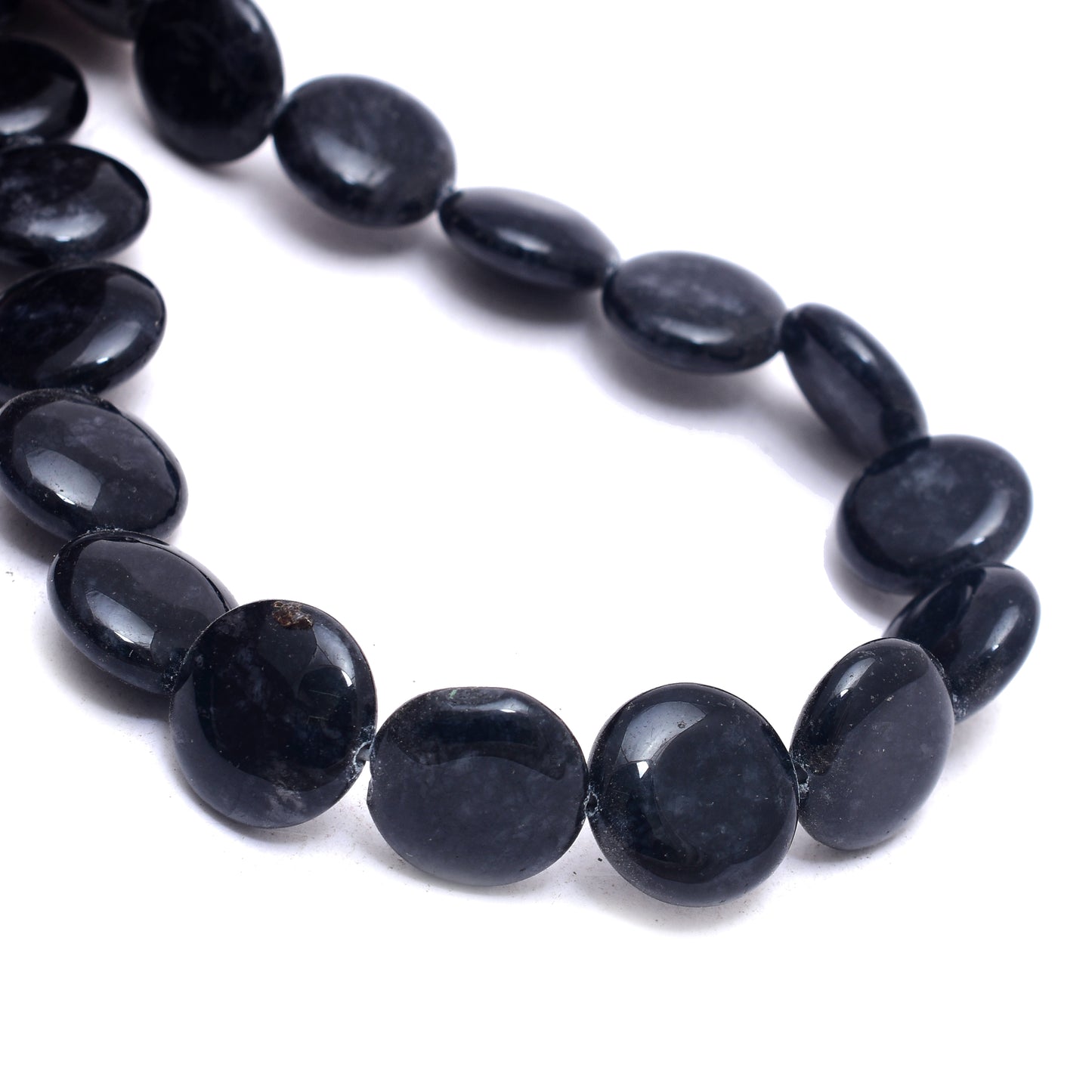 Kamal Gems | Black Coin-Shaped Onyx Beads Strand, 15"