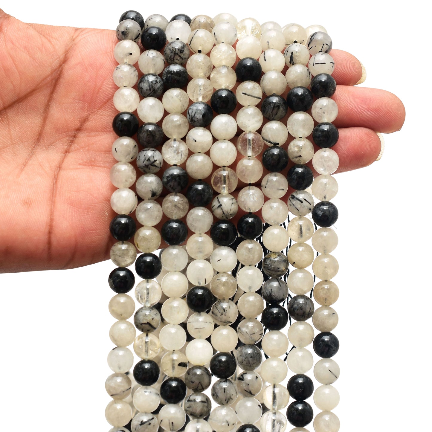 Kamal Gems | Black Rutile(B) Gemstone Bead Strand, 15"