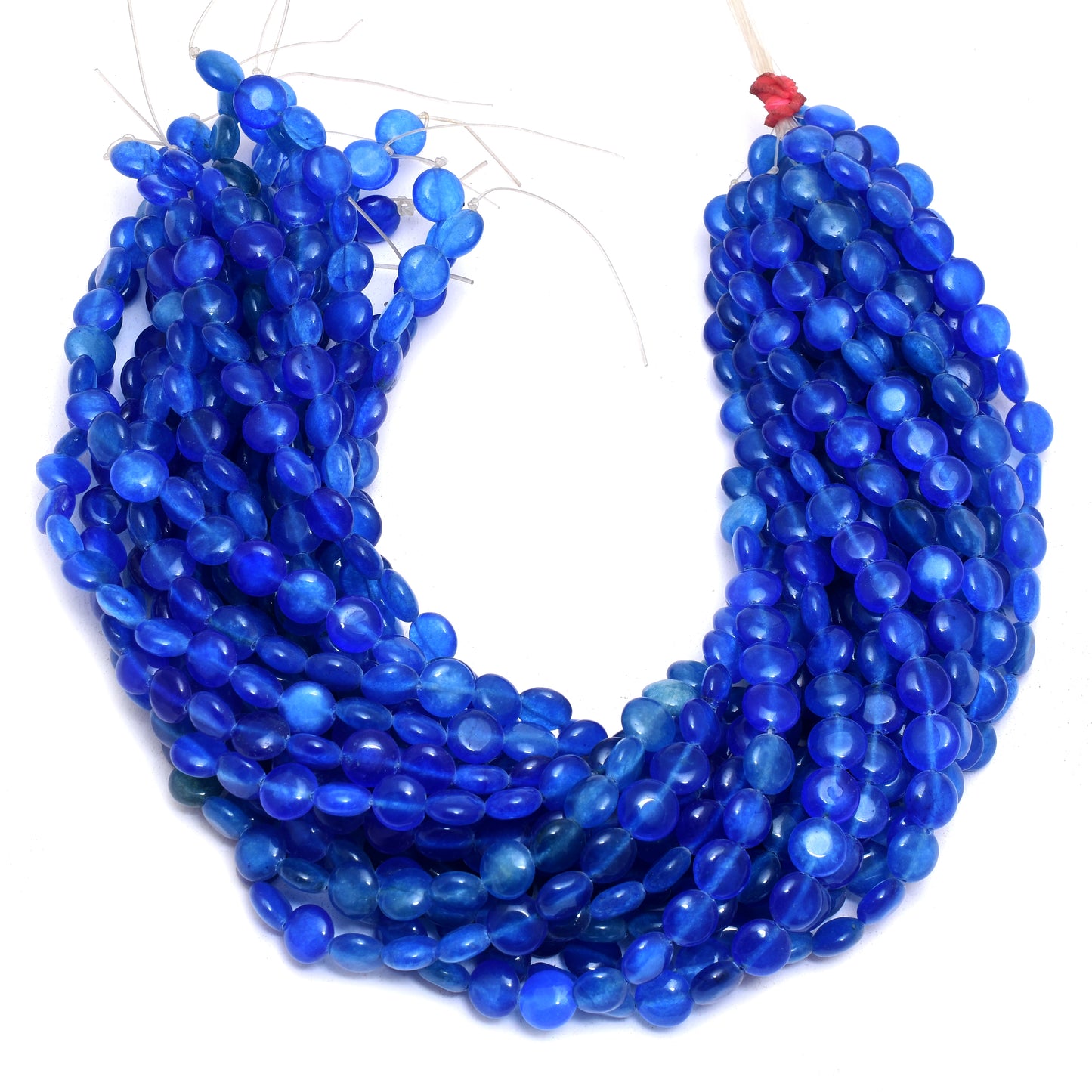 Kamal Gems | Blue Coin-Shaped Onyx Beads Strand, 15"