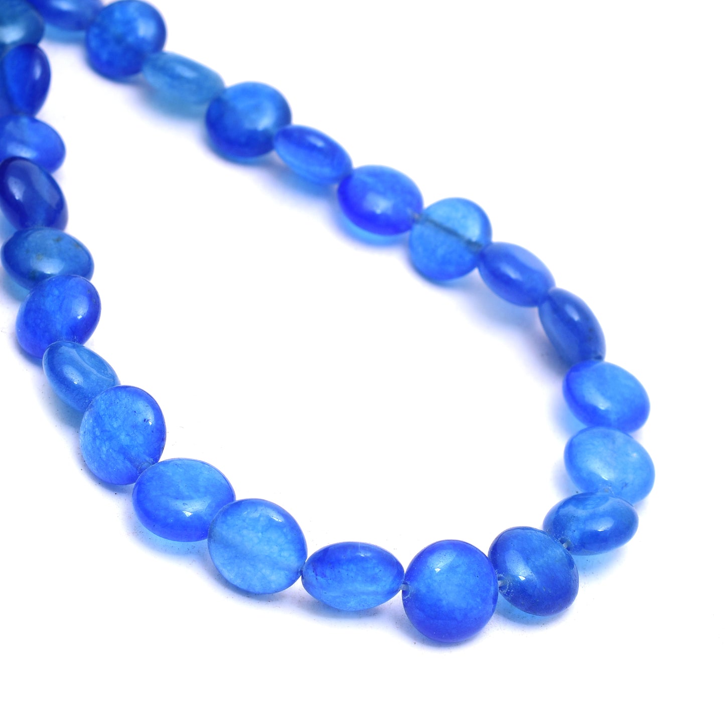 Kamal Gems | Blue Coin-Shaped Onyx Beads Strand, 15"