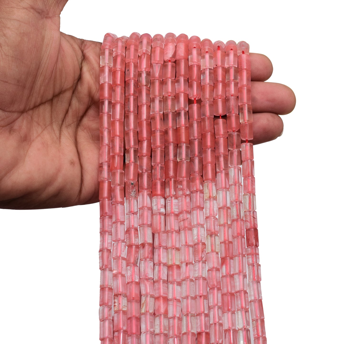 Kamal Gems | Cherry Quartz Tube-Shaped Beads, 15"