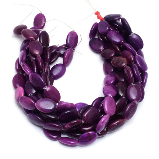 Kamal Gems| Dark Purple Oval-Shaped Onyx Beads, 15"