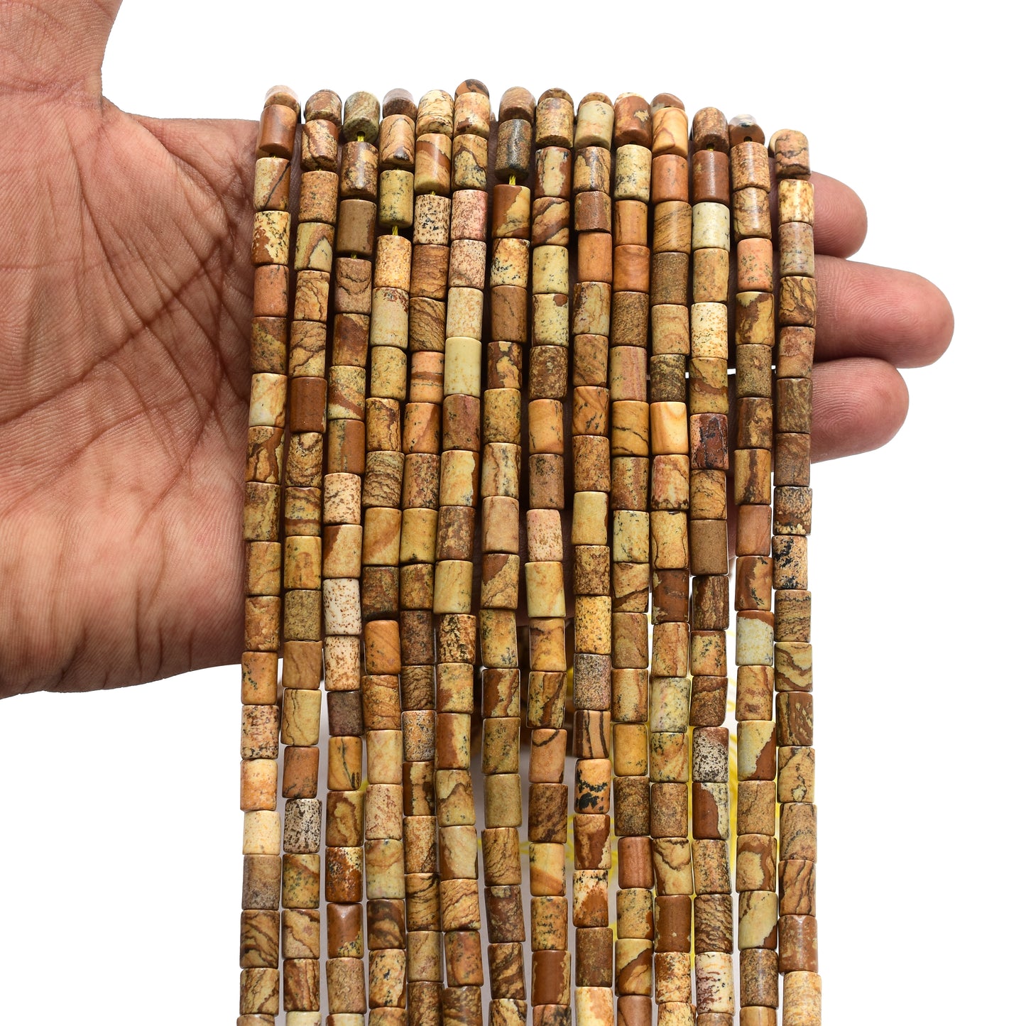 Kamal Gems | Picture Jasper Tube-Shaped Gemstone Beads, 15"