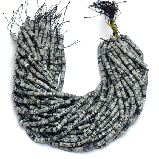 Kamal Gems | Snowflake Obsidian Tyree-Shaped Beads Strand, 15"