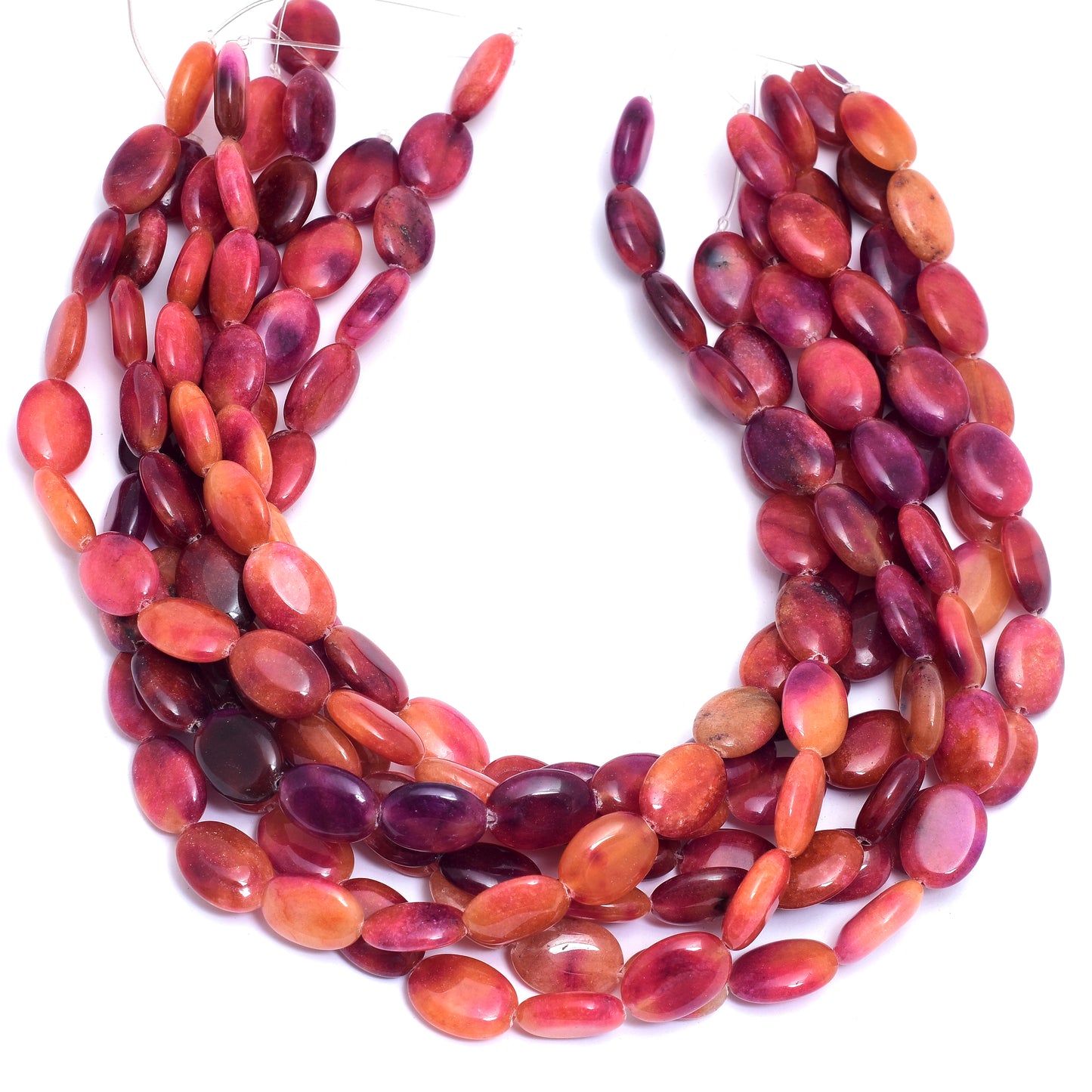 Kamal Gems | Multi-Red Oval-Shaped Beads, 15"