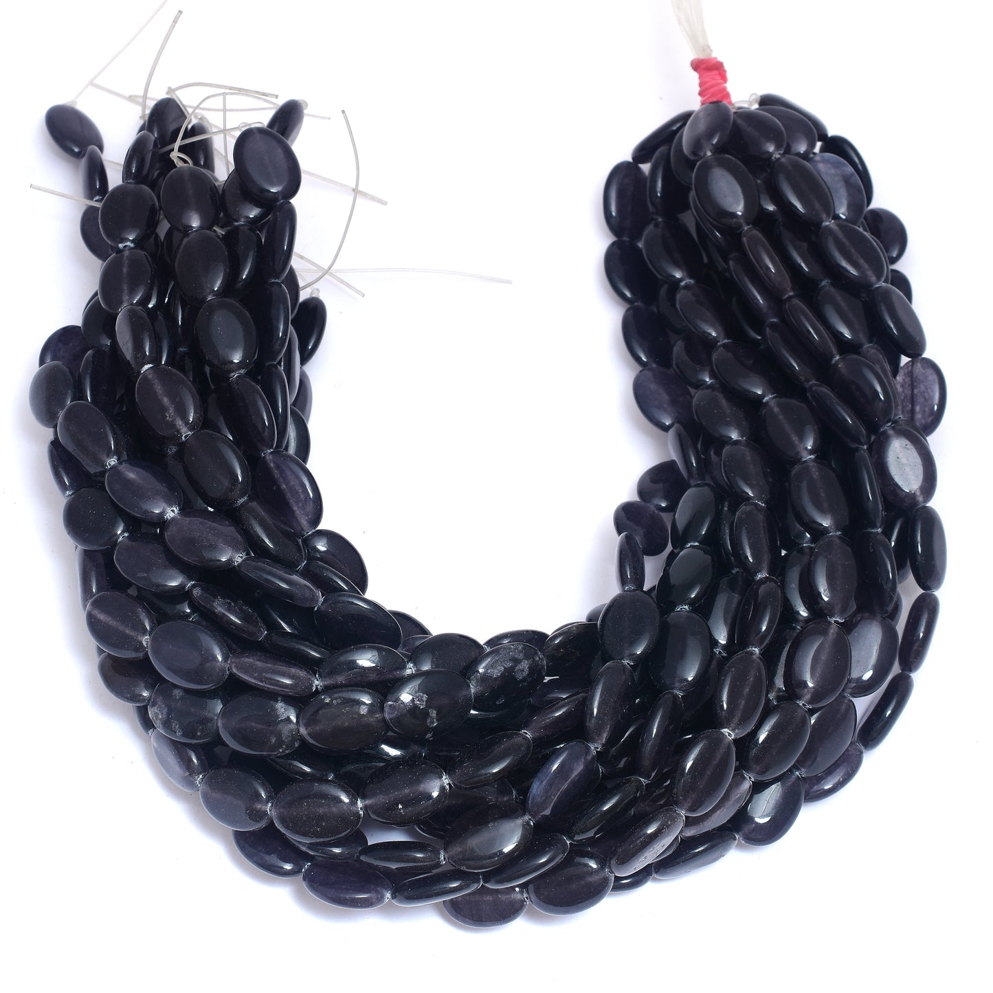 Kamal Gems | Black Oval-Shaped Onyx Beads, 15"