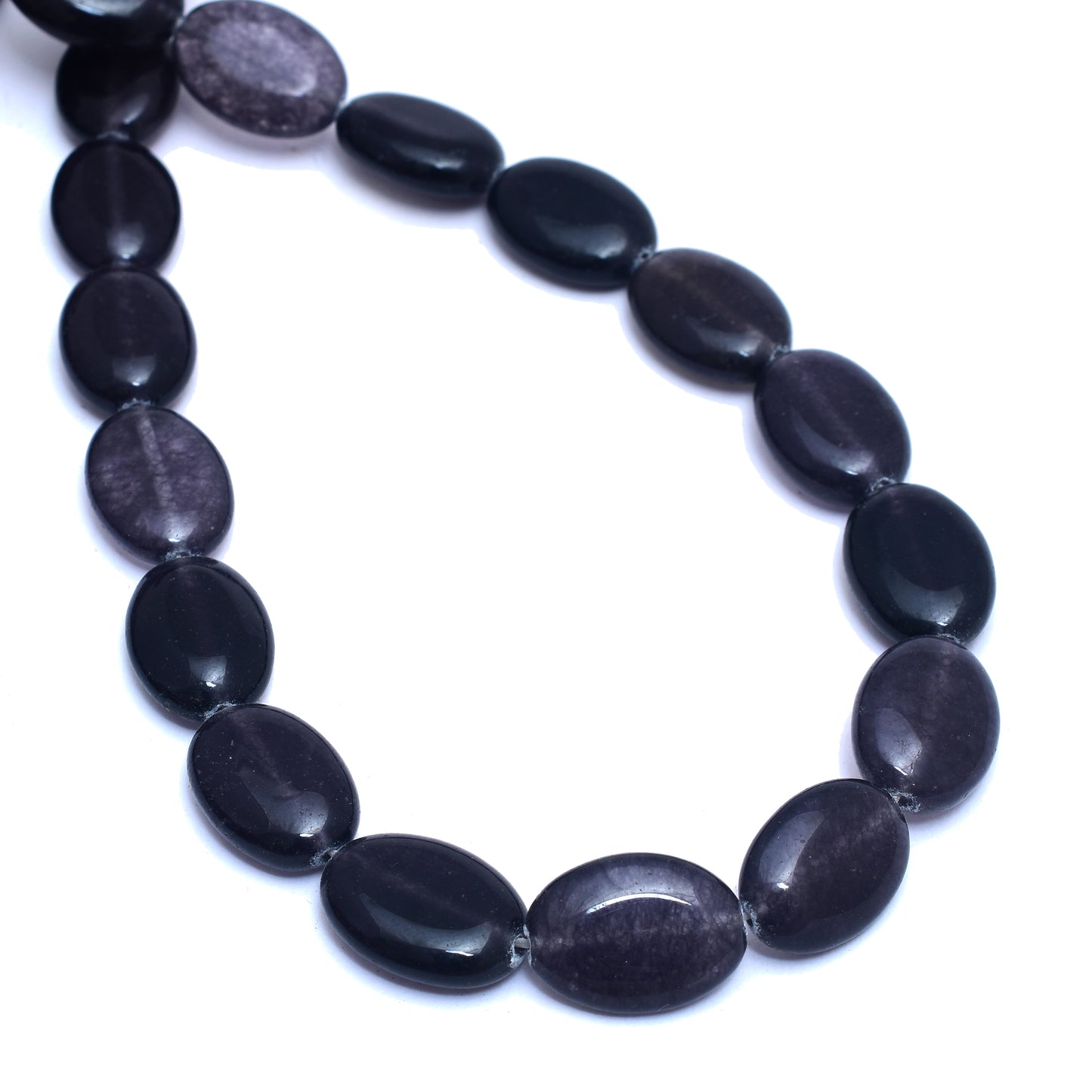 Kamal Gems | Black Oval-Shaped Onyx Beads, 15"