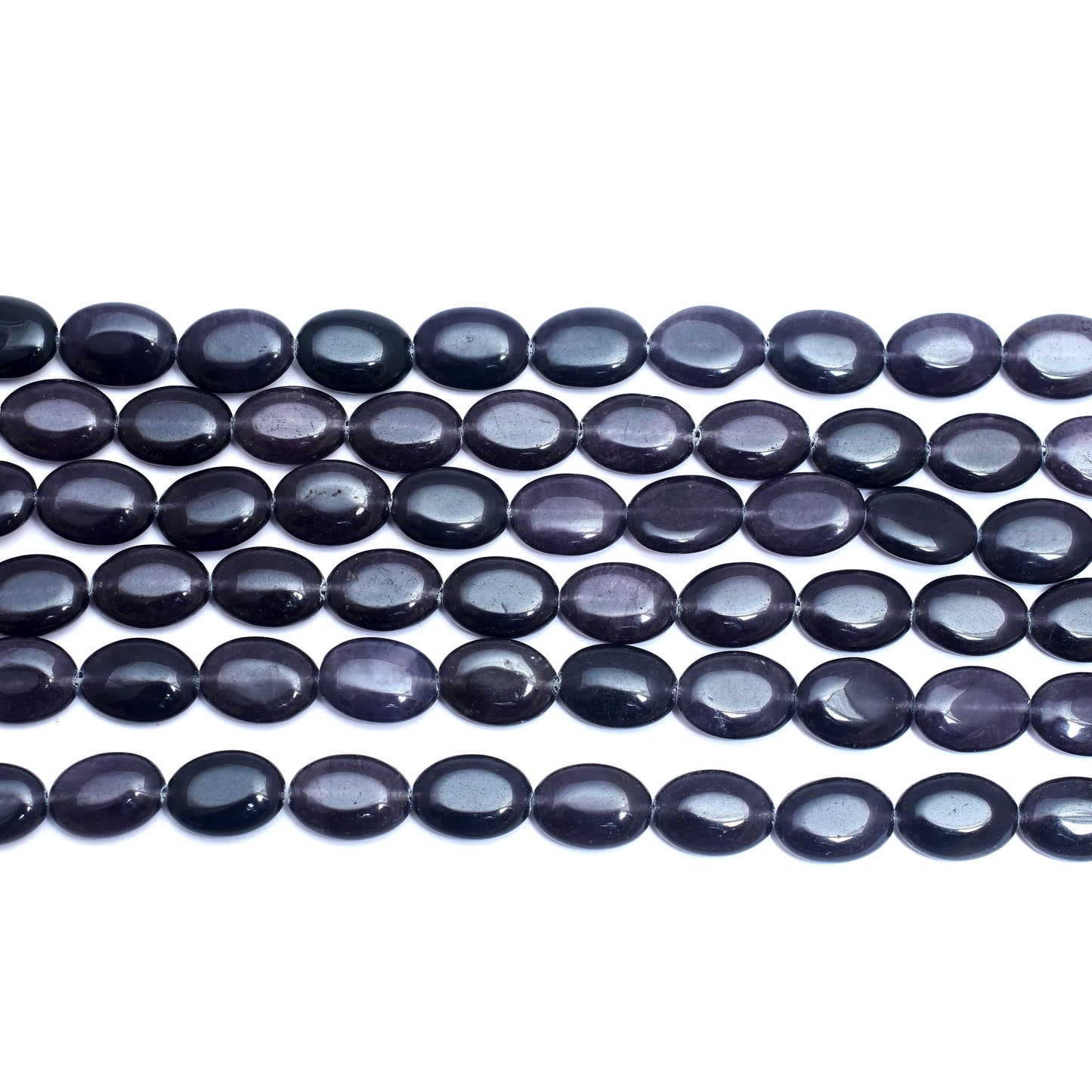 Kamal Gems | Black Oval-Shaped Onyx Beads, 15"