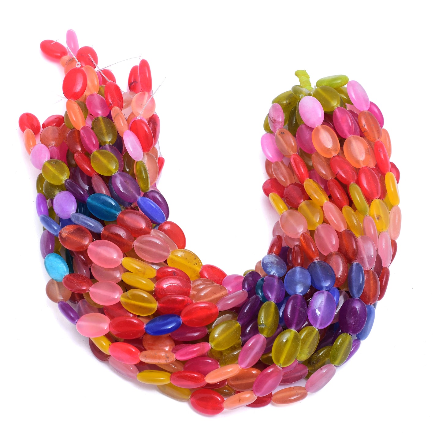 Kamal Gems | Multicolored Neon Oval-Shaped Beads, 15"