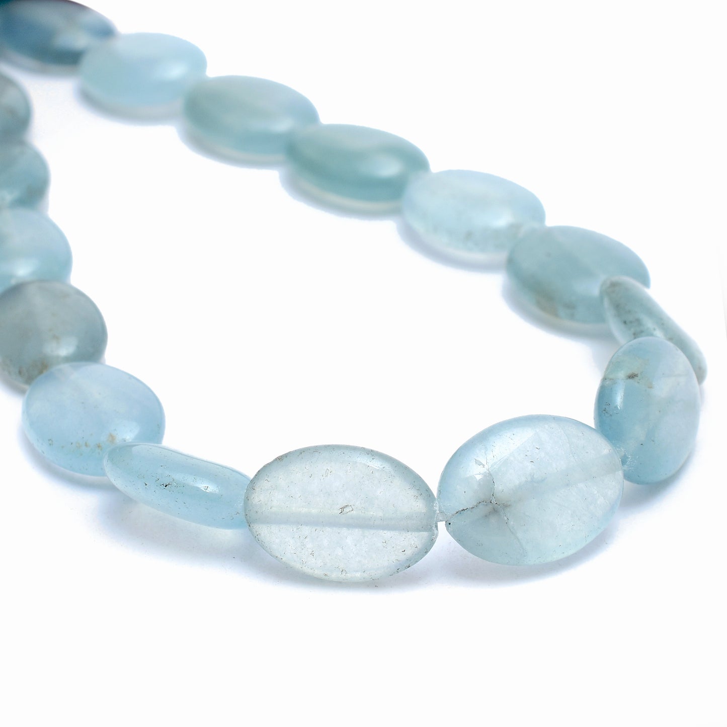 Kamal Gems | Greyish-Blue Oval-Shaped Onyx Beads, 15"