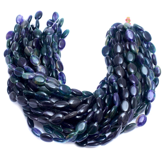 Kamal Gems | Greenish-Blue Oval-Shaped Onyx Beads, 15"