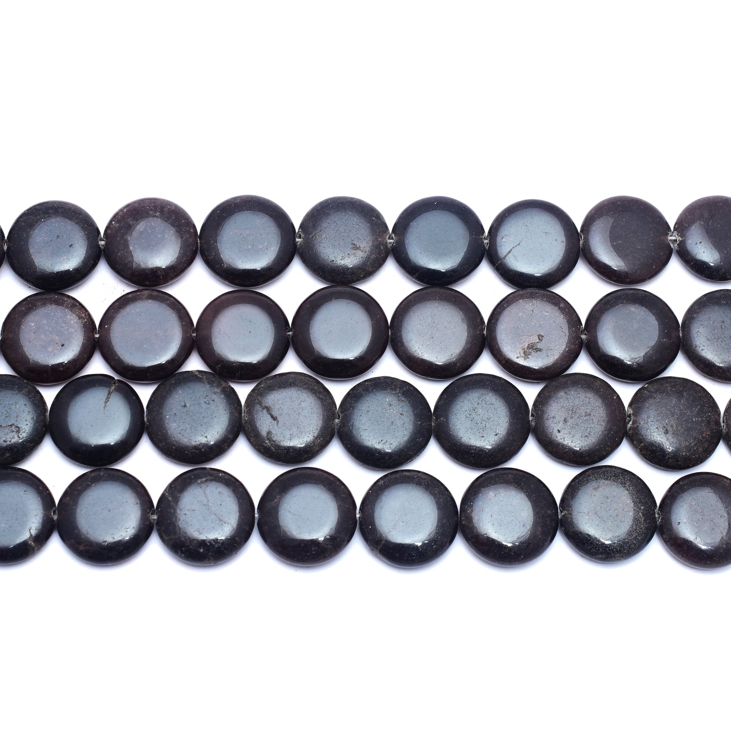 Kamal Gems | Black Coin-Shaped Onyx Beads, 15"