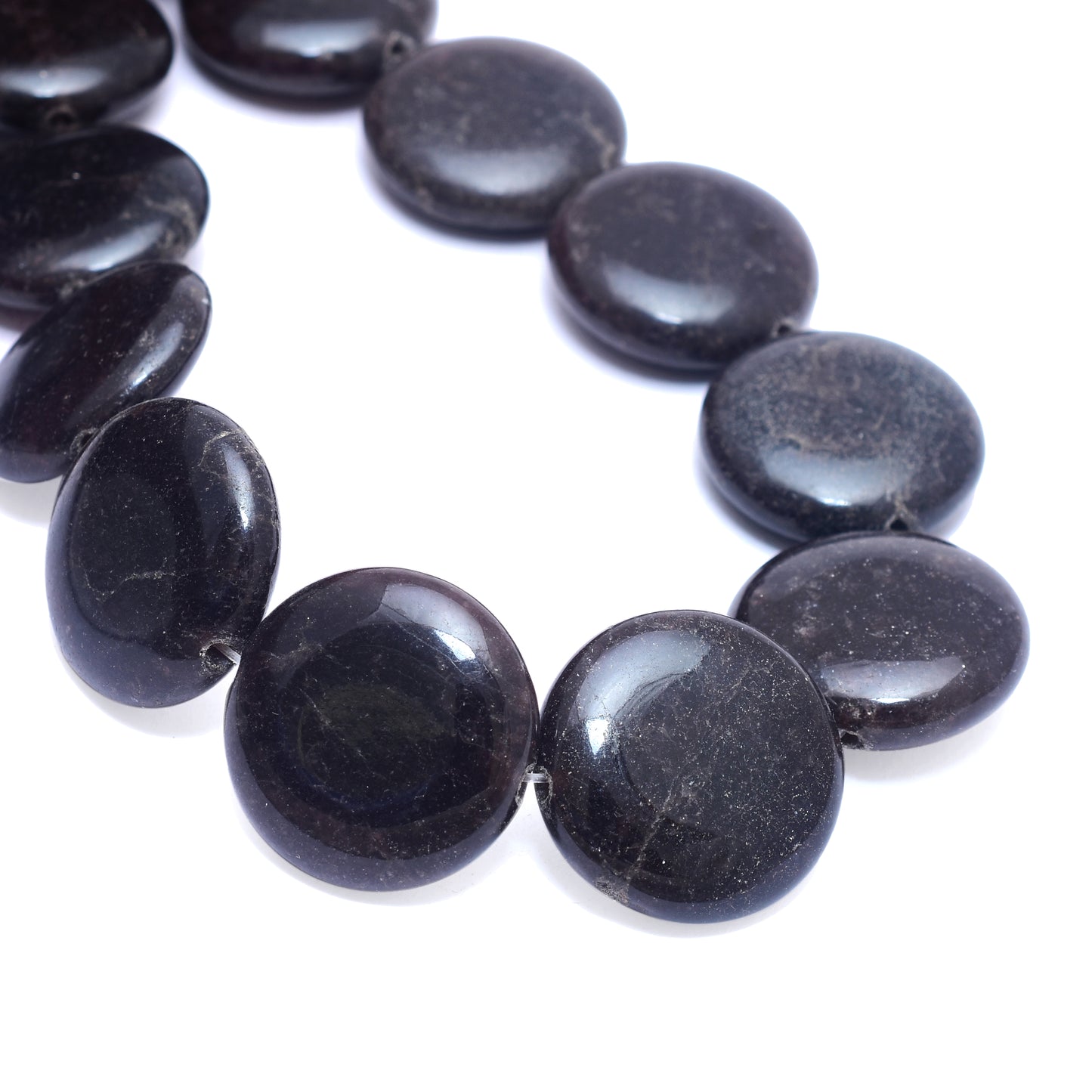 Kamal Gems | Black Coin-Shaped Onyx Beads, 15"