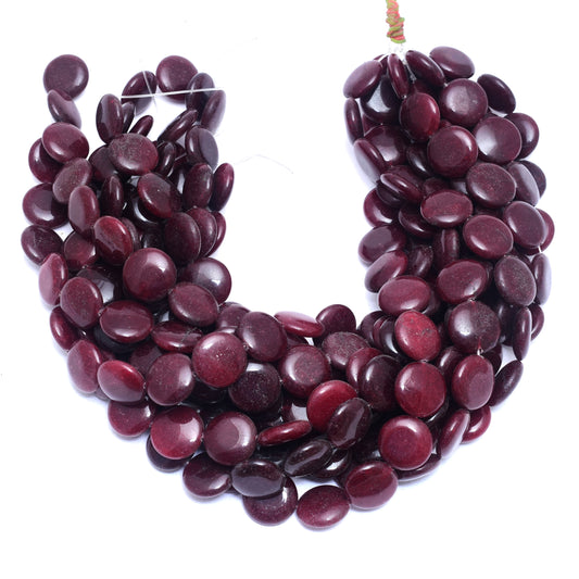 Kamal Gems | Maroon Coin-Shaped Onyx Beads, 15"