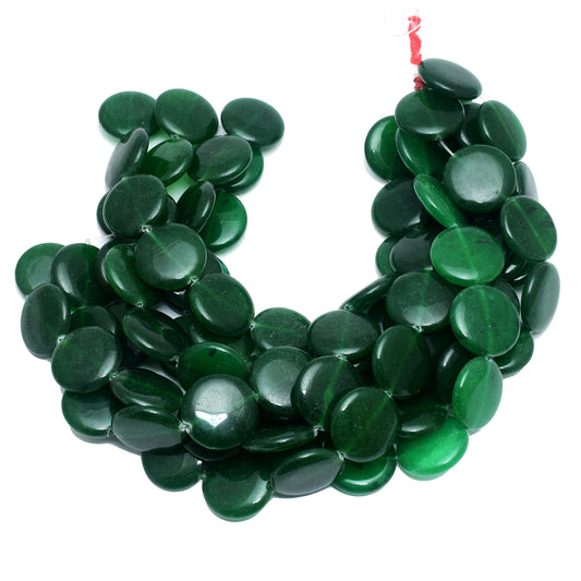 Kamal Gems | Green Coin-Shaped Onyx Beads, 15"