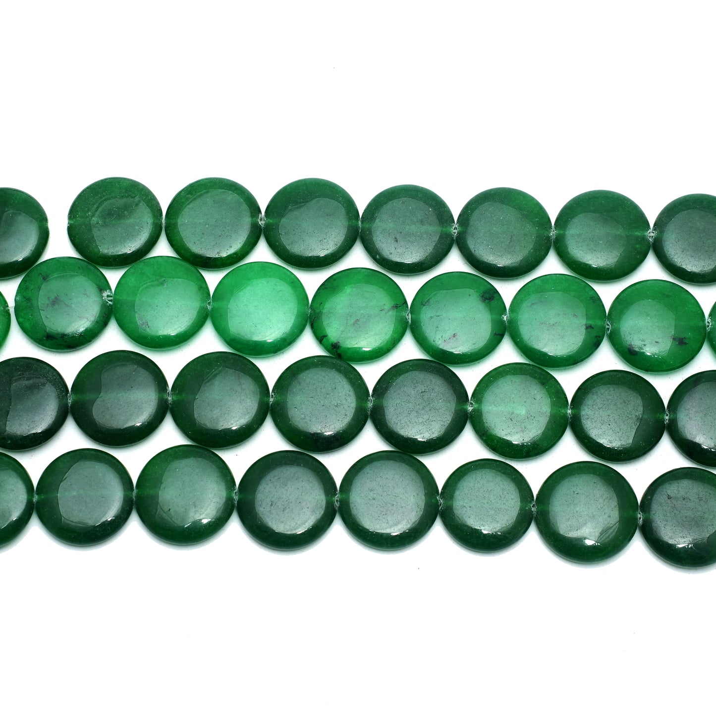 Kamal Gems | Green Coin-Shaped Onyx Beads, 15"