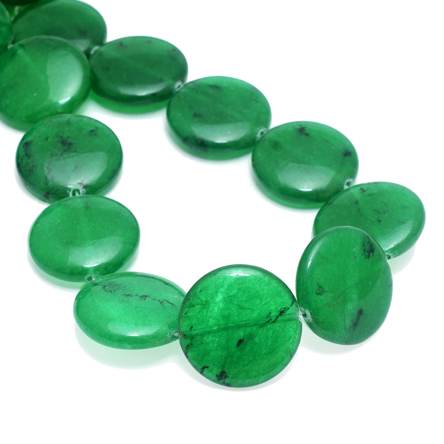 Kamal Gems | Green Coin-Shaped Onyx Beads, 15"