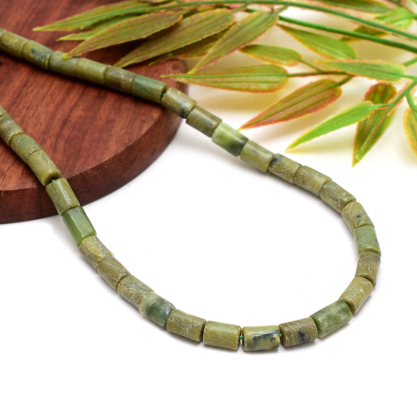 Kamal Gems | Green Jade Tube-Shaped Gemstone Beads, 15"