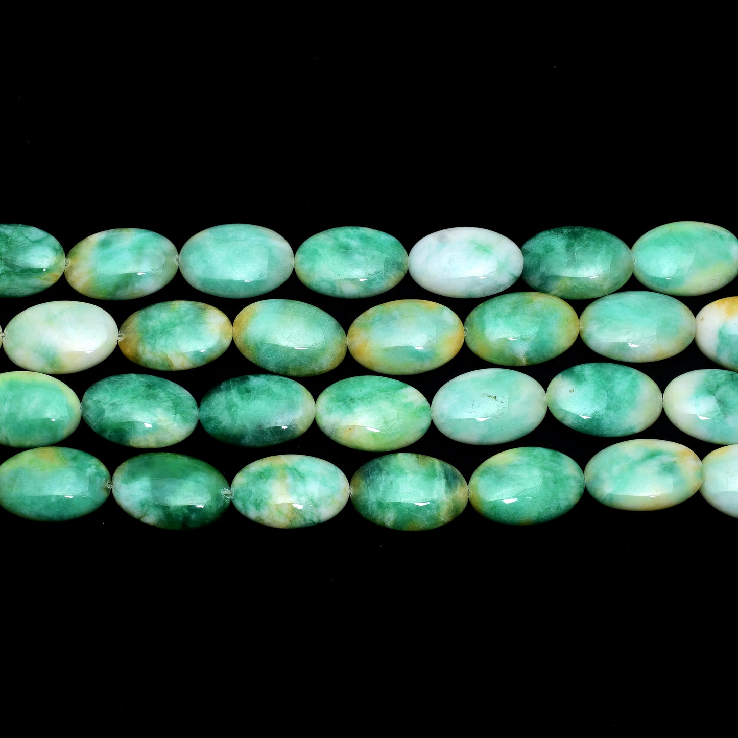 Kamal Gems | Multi-Green Oval-Shaped Onyx Beads, 15"