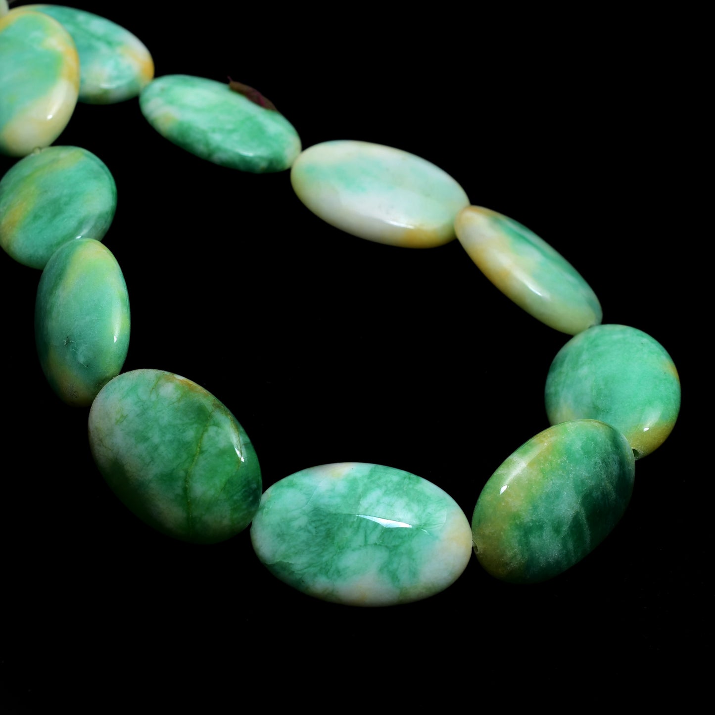 Kamal Gems | Multi-Green Oval-Shaped Onyx Beads, 15"