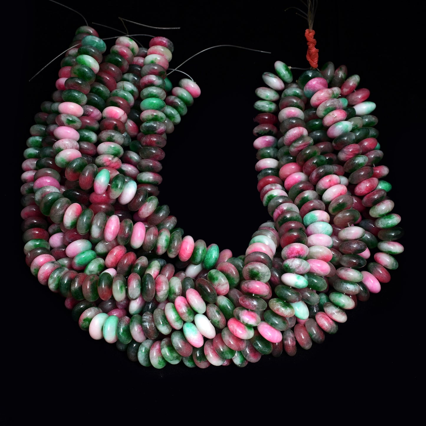 Kamal Gems | Green-Pink Rondelle Onyx Beads, 15"