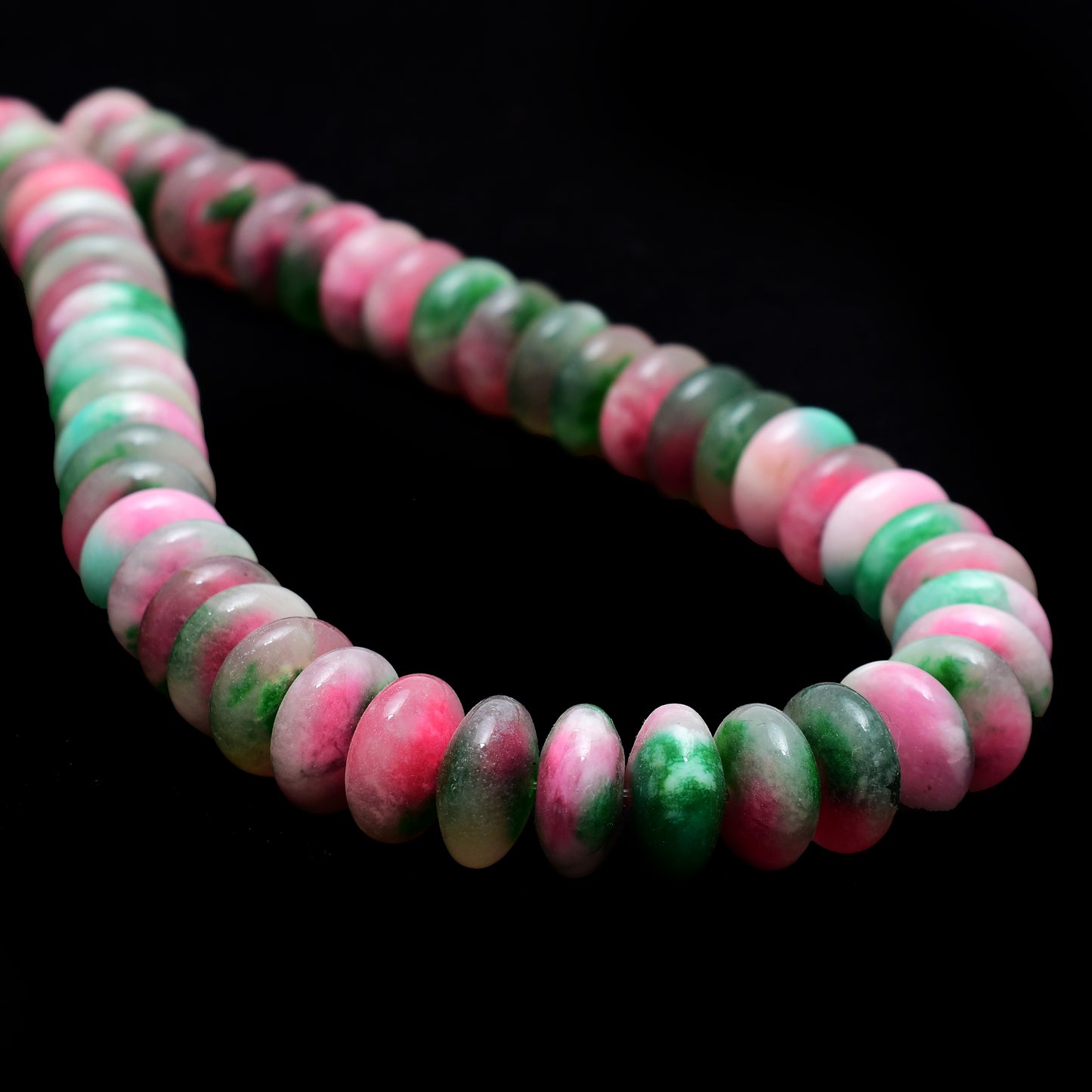 Kamal Gems | Green-Pink Rondelle Onyx Beads, 15"