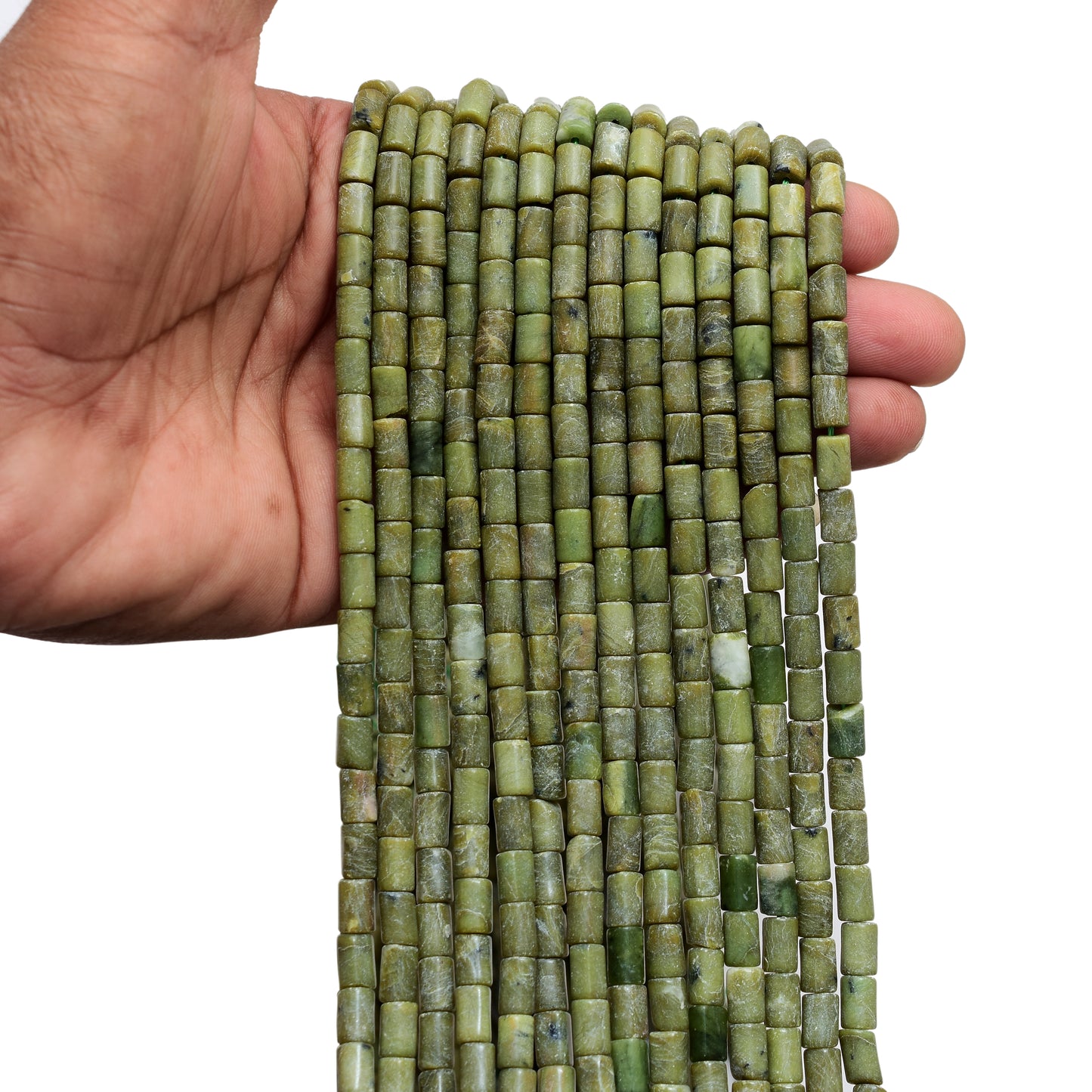 Kamal Gems | Green Jade Tube-Shaped Gemstone Beads, 15"