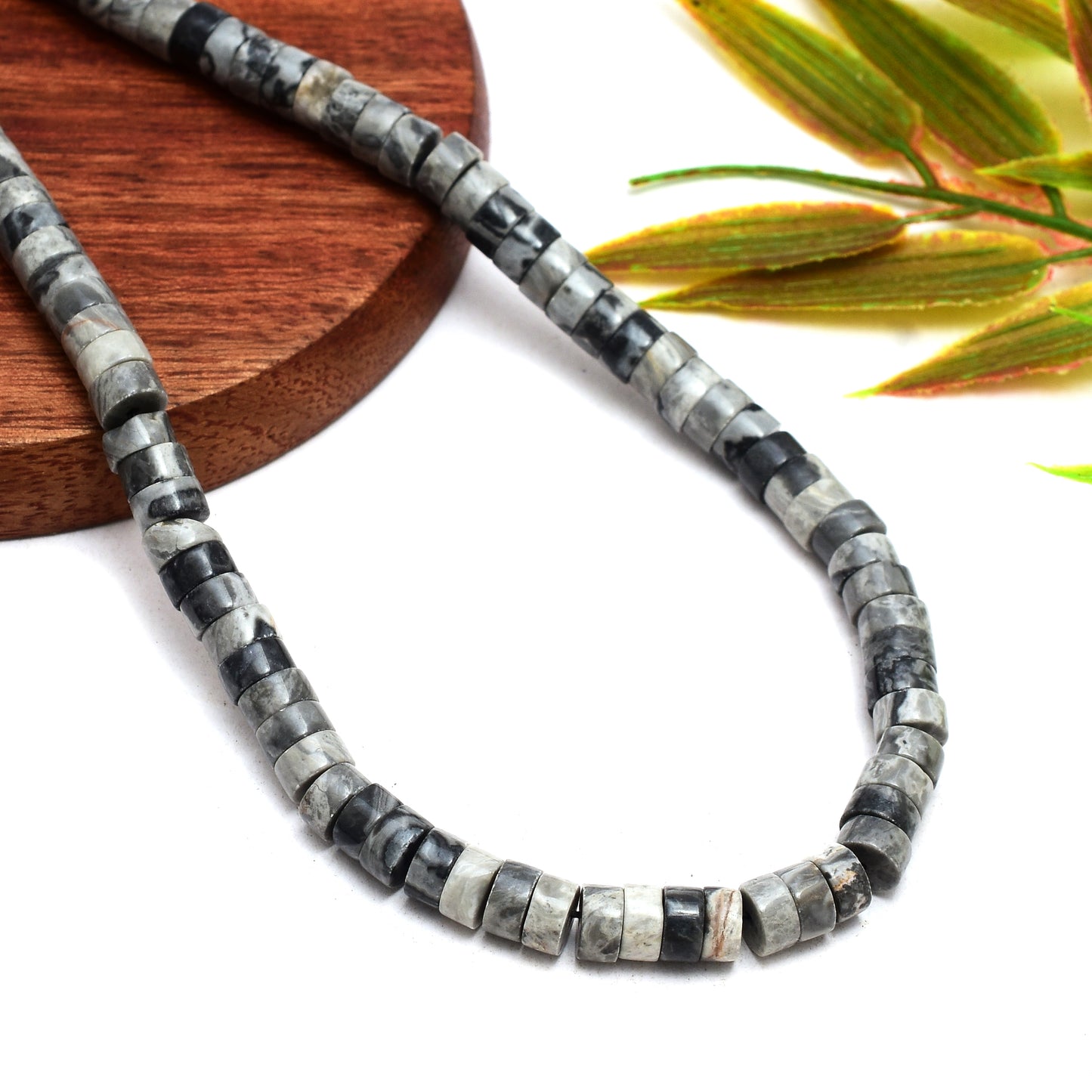 Kamal Gems | Grey Jasper Tyree-Shaped Beads, 15"