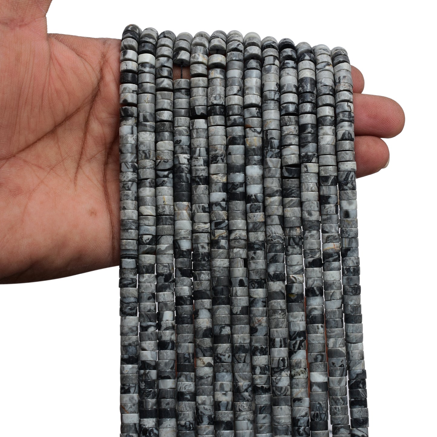 Kamal Gems | Grey Jasper Tyree-Shaped Beads, 15"