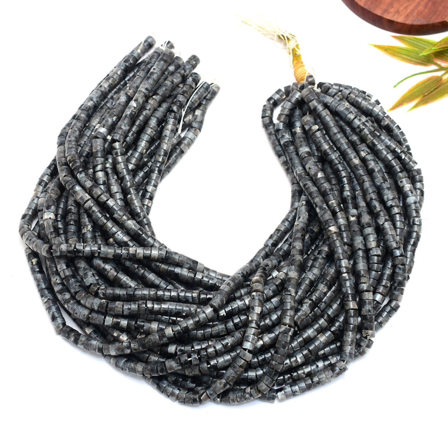 Kamal Gems | Larvikite Tyree-Shaped Gemstone Beads, 15"