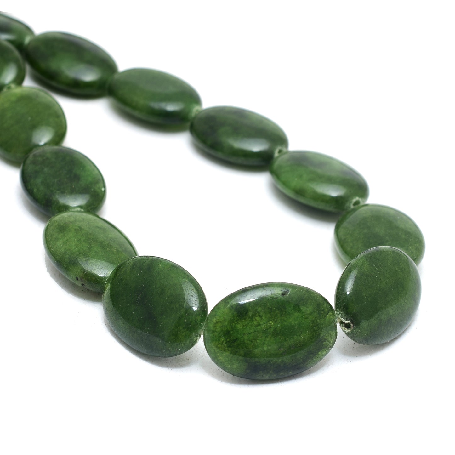 Kamal Gems | Hunter Green Oval-Shaped Onyx Beads, 15"