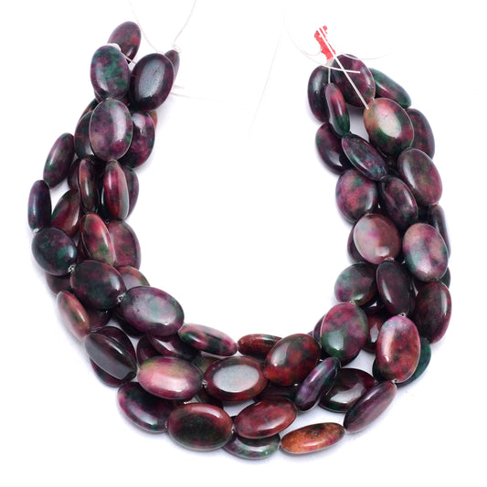 Kamal Gems | Maroon-Green Oval-Shaped Onyx Beads, 15"