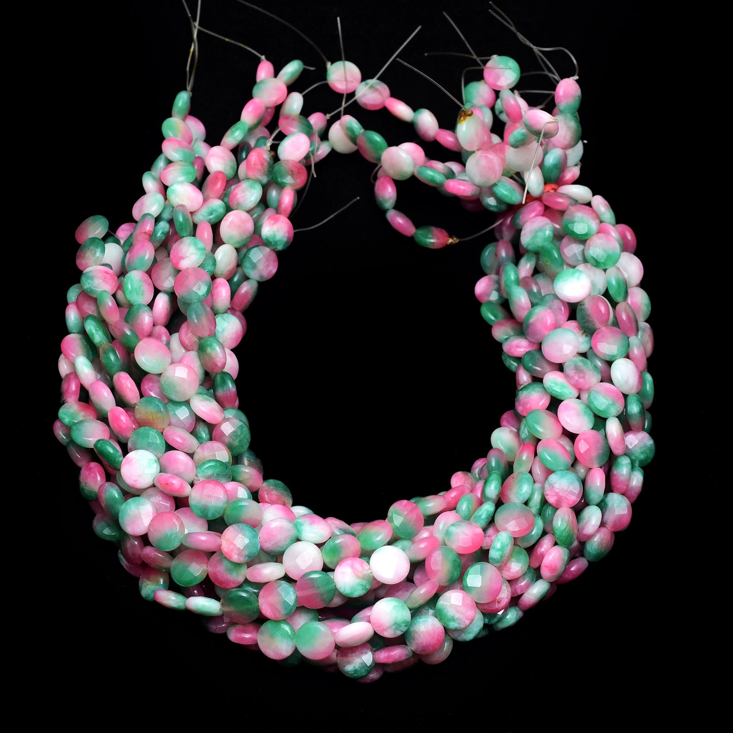 Kamal Gems | Green-Pink  Coin-Shaped Onyx Beads, 15"