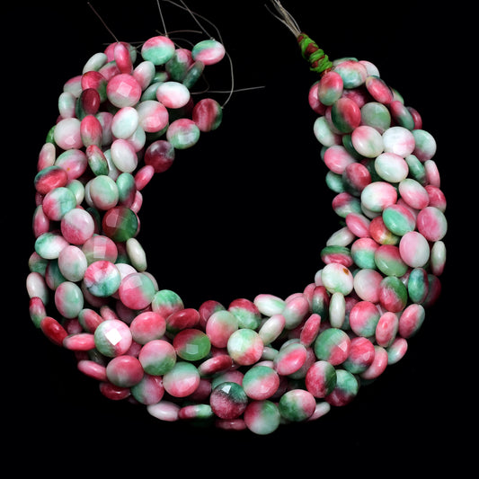 Kamal Gems | Red-Green Coin-Shaped Onyx Beads, 15"