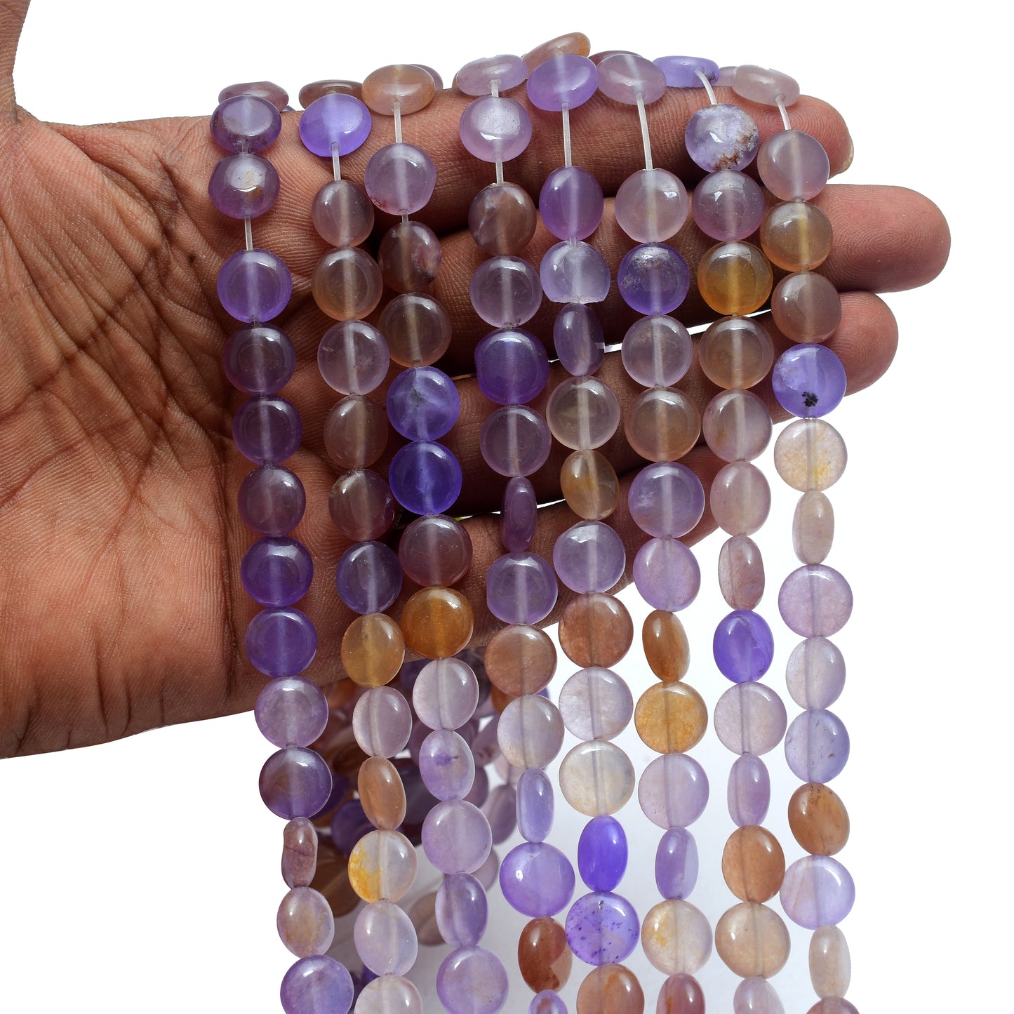 Kamal Gems | Multi-Purple Coin-Shaped Onyx Beads, 15"