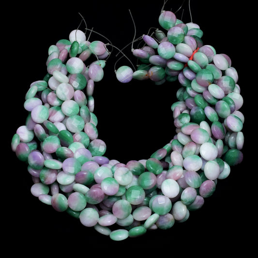 Kamal Gems | Purple-Green Coin-Shaped Onyx Beads, 15"