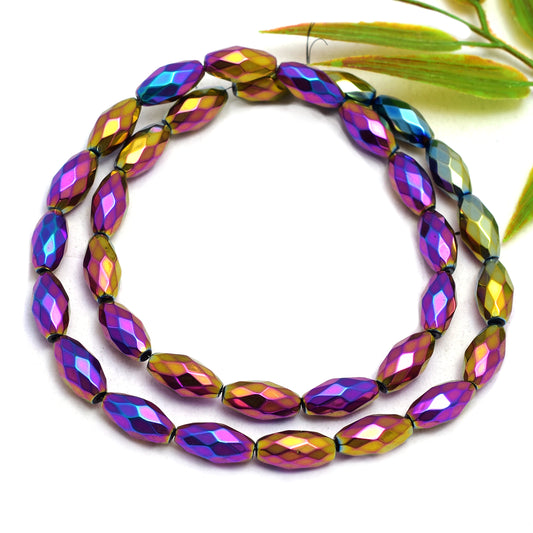 Kamal Gems | Purple Multicolored Barrel-Shaped Hematite Beads Strand