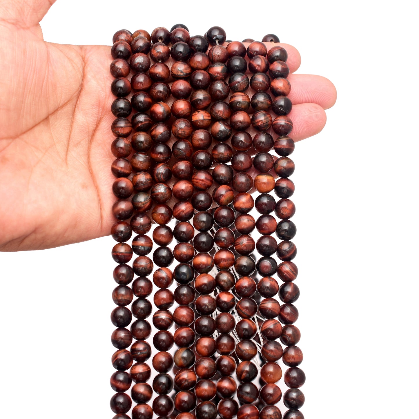 Kamal Gems | Red Tiger Eye Gemstone Beads Strand, 15"