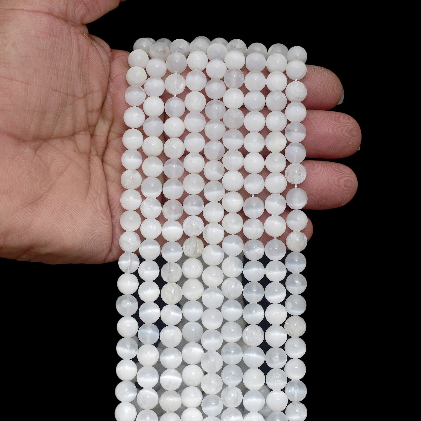 Selenite Gemstone Beads, 15"