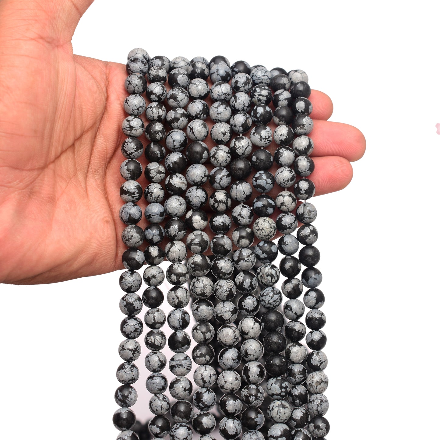 Kamal Gems | Snowflake Obsidian Gemstone Bead Strand, 15"