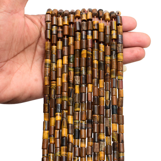 Kamal Gems | Tiger Eye Tube-Shaped Gemstone Beads, 15"