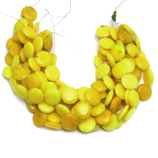 Kamal Gems | Yellow Coin-Shaped Onyx Beads, 15"