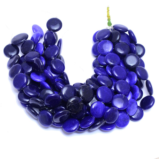 Kamal Gems| Indigo Coin-Shaped Onyx Beads, 15"